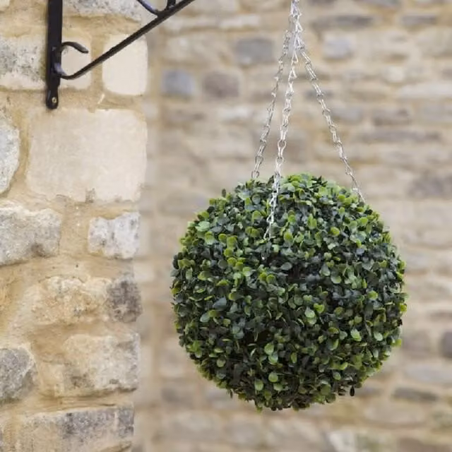 Garden Mile Green Hanging Boxwood Topiary Ball with Leaves