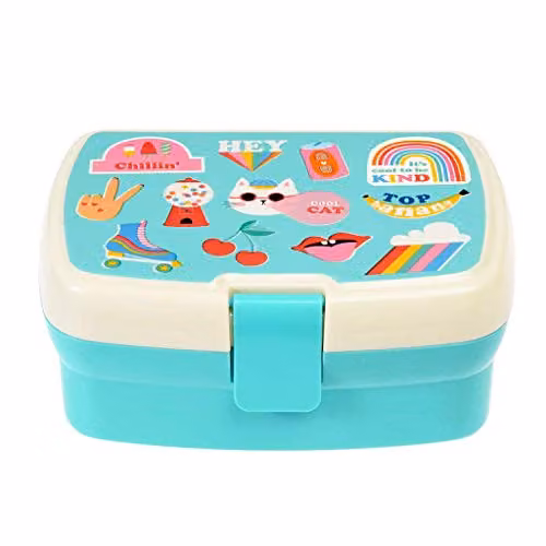 REX London Kids Bento Lunch Box with Dividers in Yellow and Turquoise