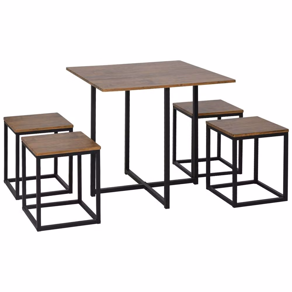 Wyld Haus Sajonia 5 Piece Industrial Square Dining Set in Black and Brown – 2