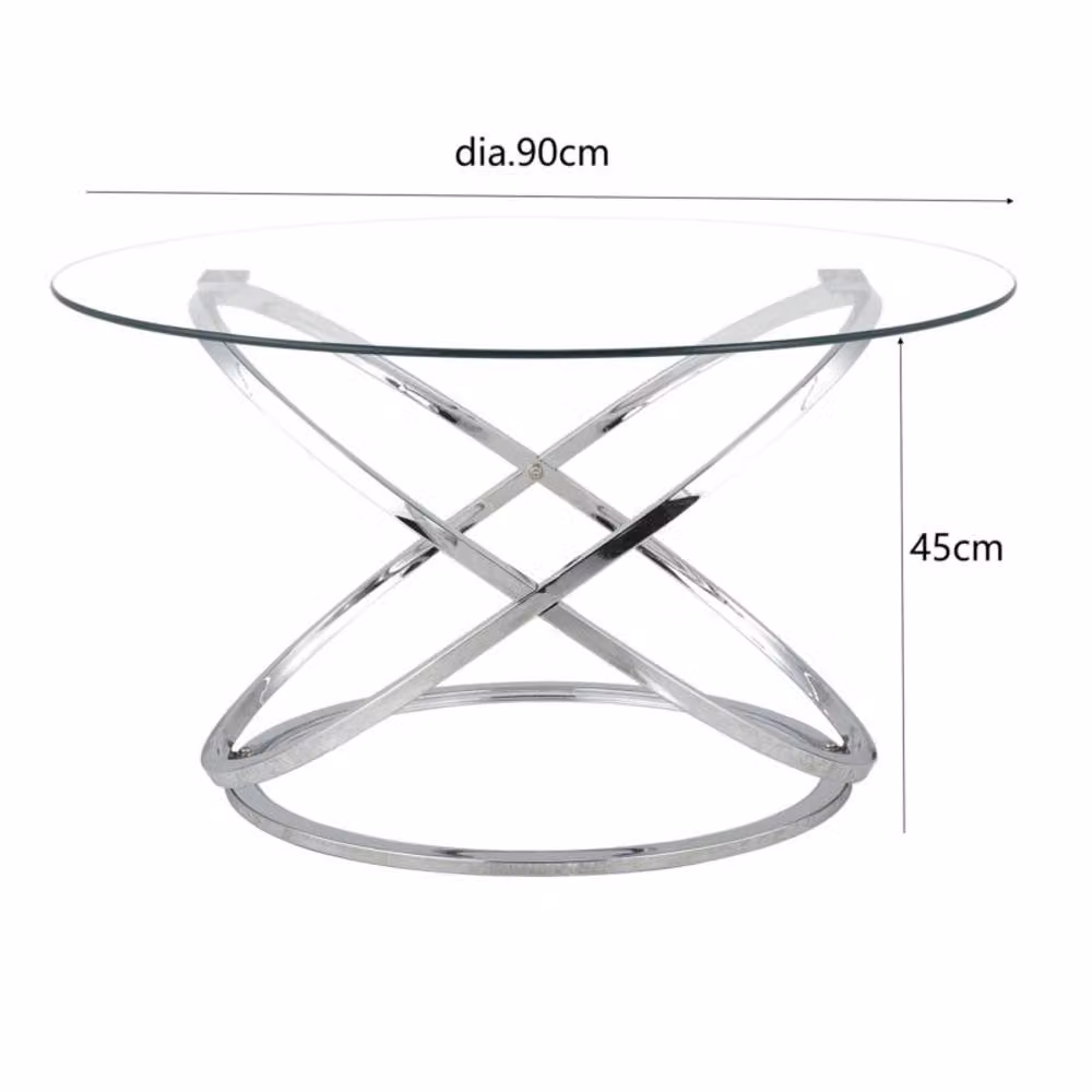 Comfy Living Ltd Round Abstract Tempered Glass Coffee Table in Silver with Chrome Effect Metal Frame – 2