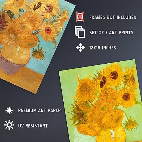 Artery8 Pack of 3 Vincent Van Gogh Sunflowers Collection Unframed Paper Poster Wall Art Prints, Yellow Floral Botanical Set – 3