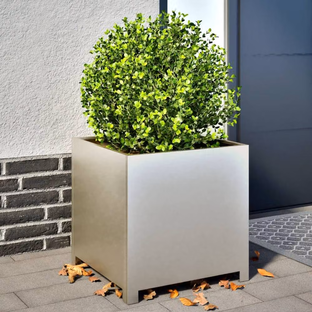 Berkfield Home Durable Stainless Steel Garden Planter Tub in Silver, W/D/H: 50 x 50 x 50 cm – 2