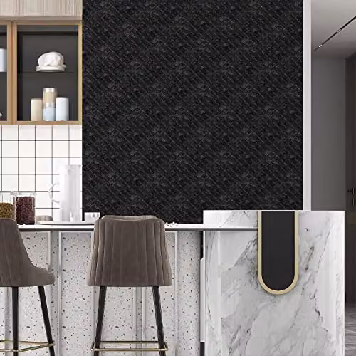 WALPLUS 24-Piece Dark Marble Mosaic Wall Tile Sticker Set in Black and Grey, Glossy Aluminium Film Peel and Stick Backsplash Decals for Kitchen and Bathroom, W/D/H: 15 x 15 x 0.54 cm – 3