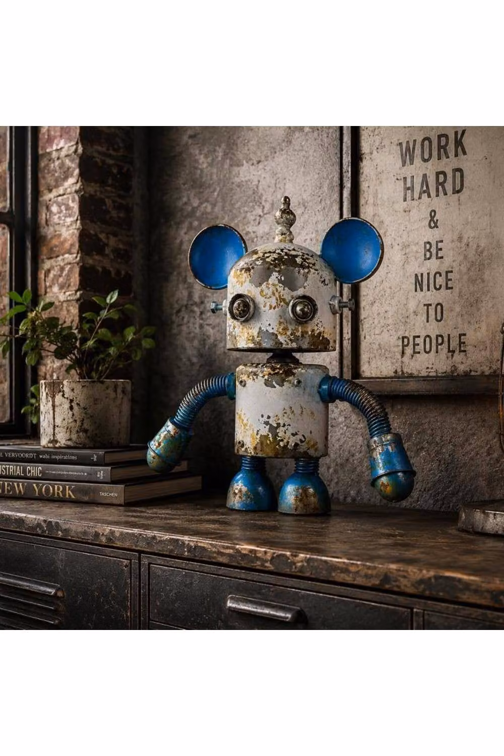 Gifts Direct 2 U Novelty Robot Mouse Ornament, Industrial Metal Decorative Figurine in White, Blue or Silver, H: 14.0 cm, W: 40.0 cm, D: 38.0 cm – 2