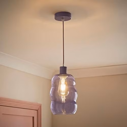 ValueLights Lolly Lilac Glass Bubble Pendant Ceiling Light with Bulb – 2