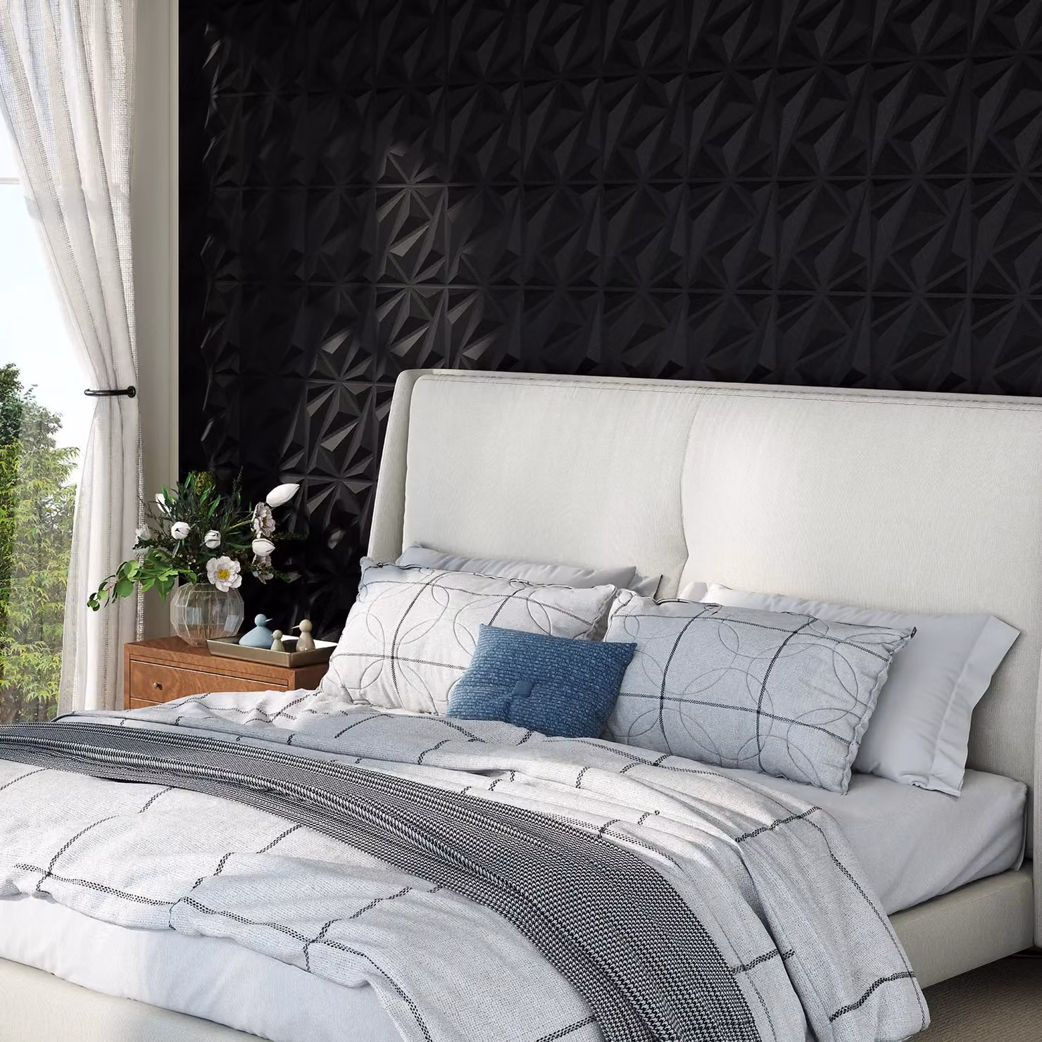 Gymax 20-Pack Black Geometric 3D Acoustic Felt Wall Panels for Soundproofing and Modern Interior Decor – 6