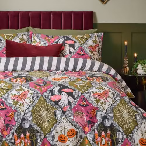 Riva Home Halloween Striped Reversible Duvet Cover Set, Multicolour, W: 240 cm, D: 220 cm – 3