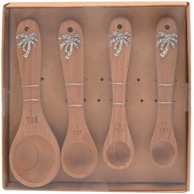 KDMD Hestia Palm Tree Measuring Spoon Set of 4 in Brown Wood