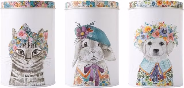 Mikasa Tipperleyhill 3-Piece White Floral Metal Storage Canister Set, 1L per Tin, W: 10 cm, H: 15 cm