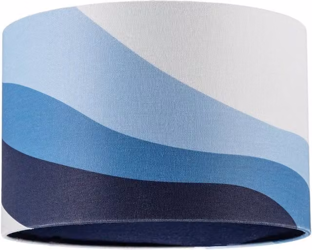 Happy Homewares Modern Blue and White Linen Fabric Drum Lamp Shade with Wavy Design, Diameter: 30 cm – 4
