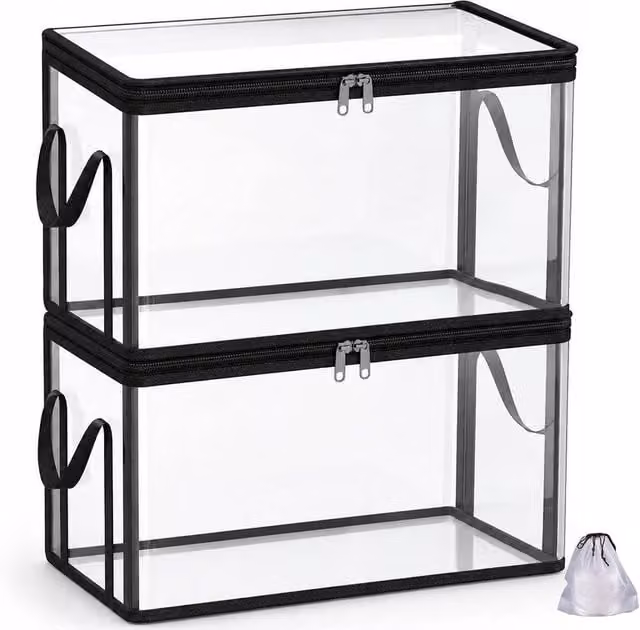 Ventryn Heavy-Duty Plastic Storage Box with Lid and Handles, Transparent and Black, W/D/H: 38.0 x 32.0 x 24.0 cm – 1