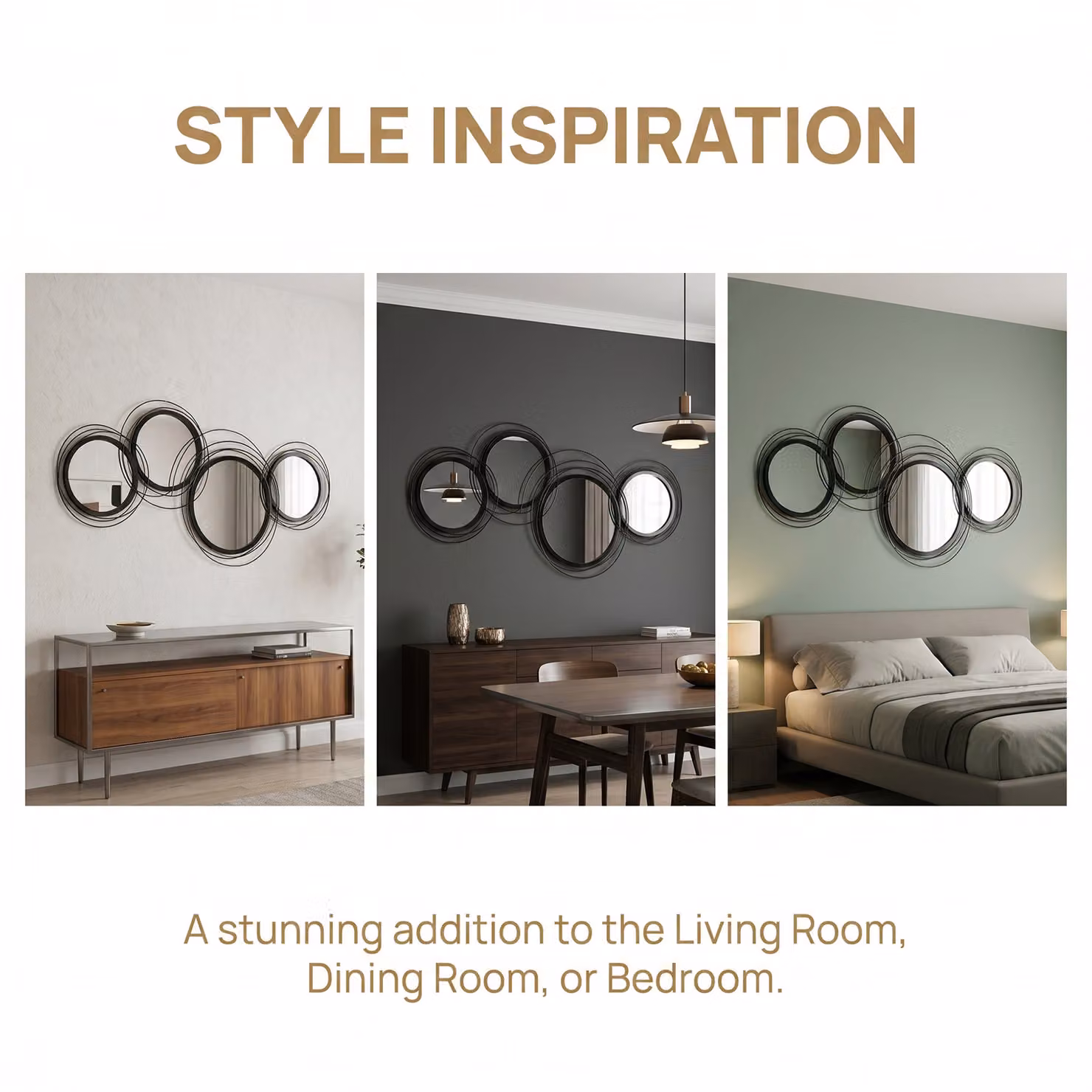 HOMCOM Modern Geometric Metal Wall Art Round Decorative Mirror in Black, Diameter: 56 cm – 3