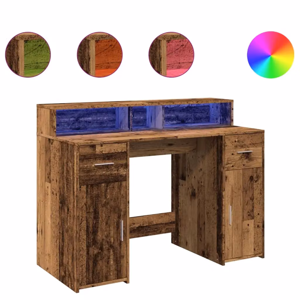 Berkfield Home Gaming Desk with LED Lights in Brown, W/D/H: 120 x 55 x 91 cm – 2
