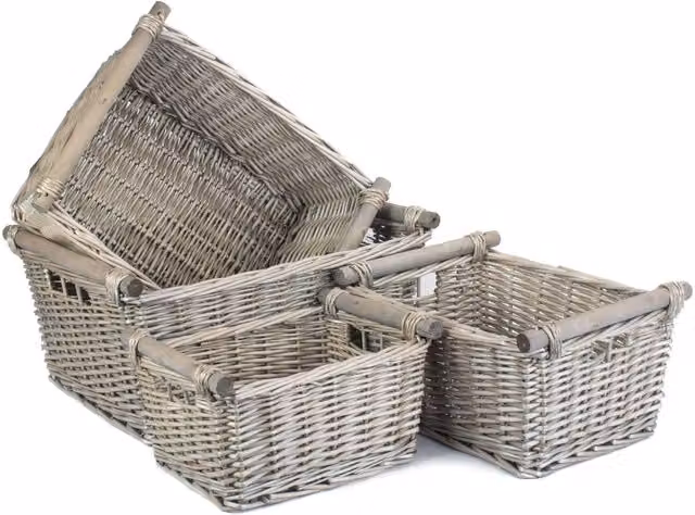 Red Hamper Set of 4 Grey Wicker Storage Baskets with Wooden Handles – 1