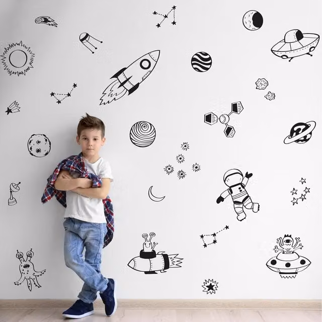 Stickerscape Space Doodles Adhesive Wall Sticker Pack for Children in Black