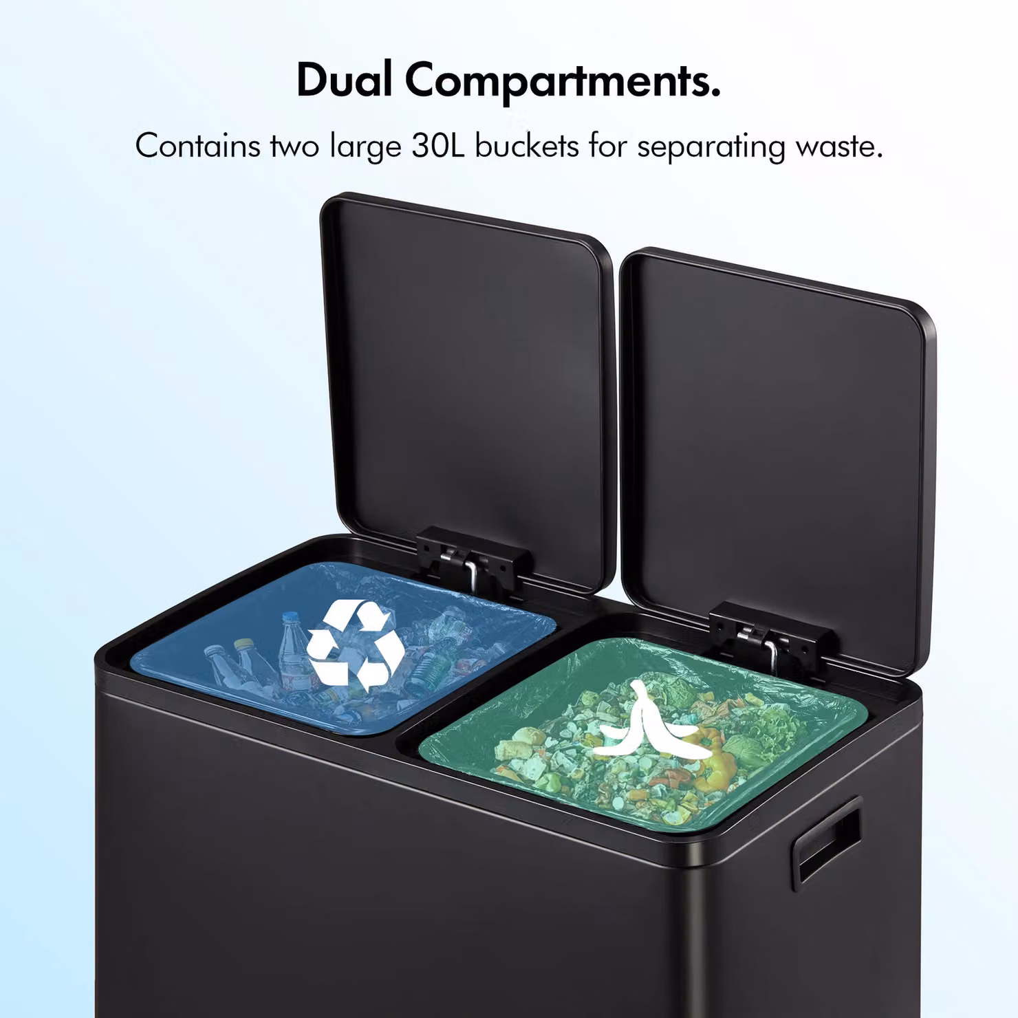 VonHaus 60L 2 Compartment Kitchen Waste and Recycling Bin with Pedal and Soft Close, Black – 3