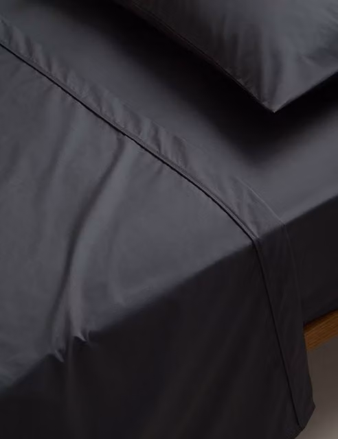 M&S Egyptian Cotton 230 Thread Count Flat Sheet, Charcoal Grey, W: 90 cm, L: 190 cm