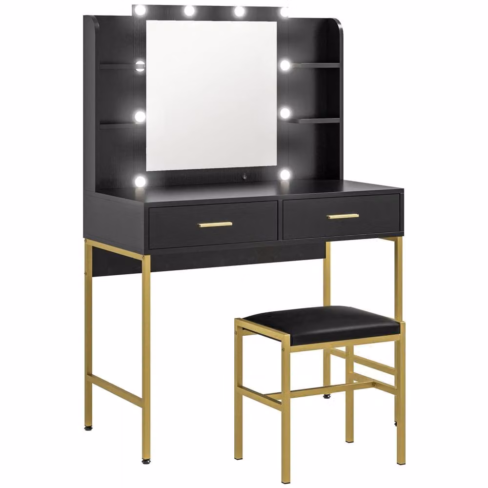 Wyld Haus Taso Kana Black Dressing Table and Stool Set with Illuminated LED Mirror – 2