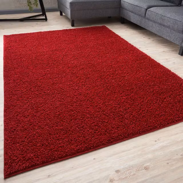 THE RUGS Soft Plain High Pile Shaggy Rug, Red, W: 80 cm, L: 300 cm