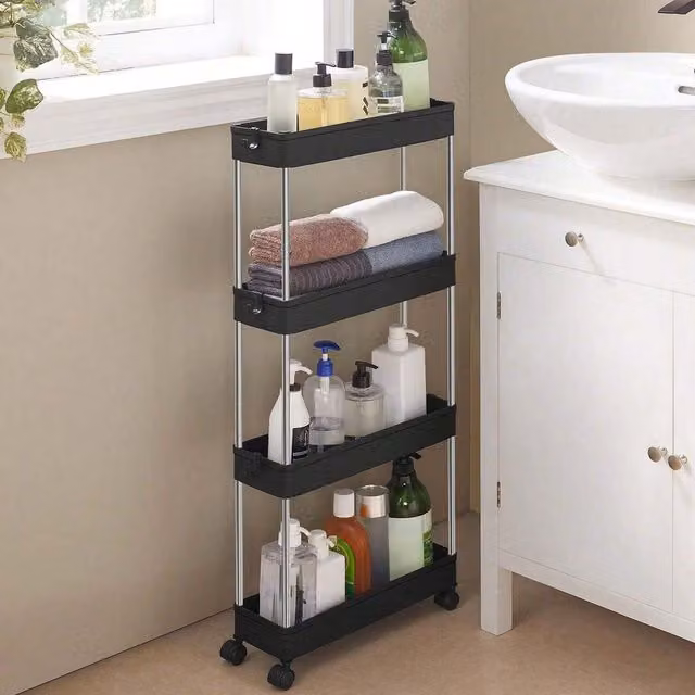 SONGMICS Narrow Metal Storage Trolley with Wheels, Black