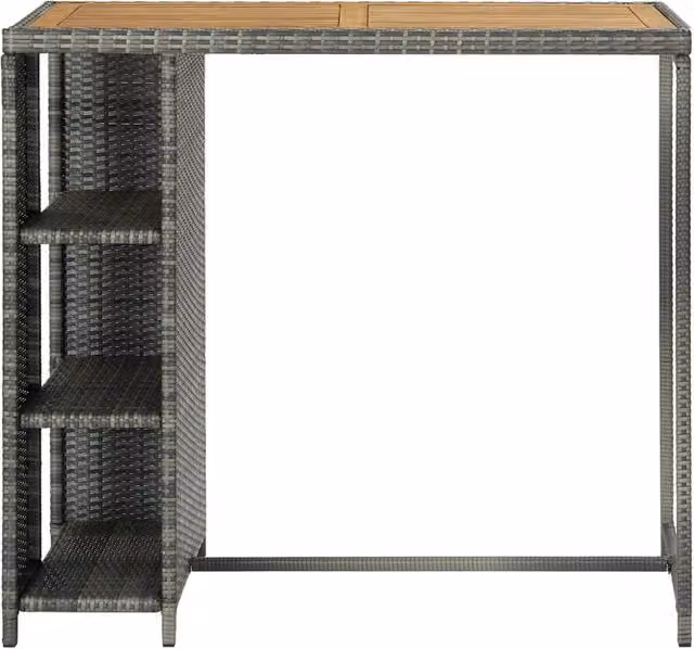 Berkfield Grey Poly Rattan Home Bar Table with Acacia Wood Storage Rack, W/D/H: 120 x 60 x 110 cm – 1