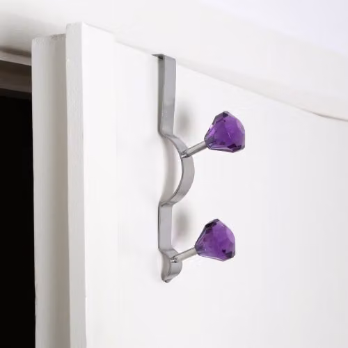 Orsina Double Over Door Hook with Petrol Diamantes in Purple – 2