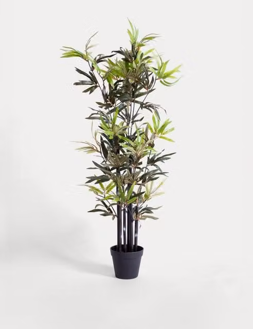 Blooming Artificial 4ft Black Stem Bamboo Tree in Pot, Green and Black