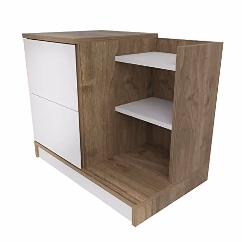 DECOROTIKA Rena Modern Wide Bedside Table with Drawer in White and Brown – 5