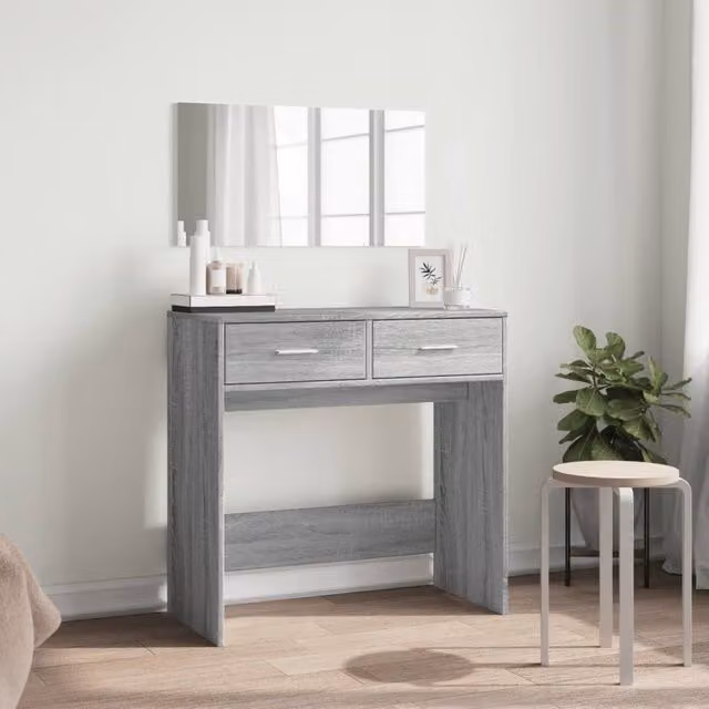 Berkfield Home Modern Dressing Table with Mirror in Grey Sonoma, W: 80 cm, D: 39 cm, H: 80 cm