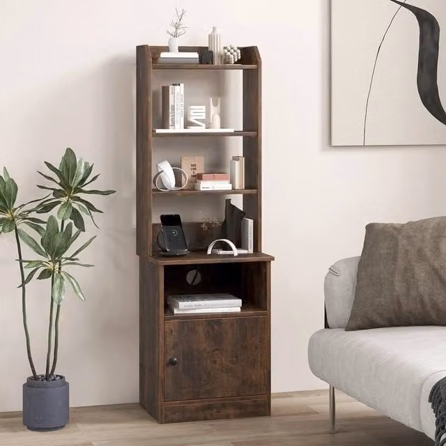 KORVIXA 6-Tier Bedside Table Storage Cabinet in Brown – 1