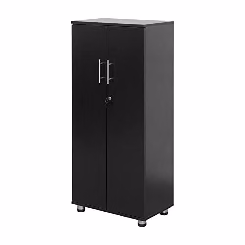 Moderna Black Wooden Lockable Storage Cabinet with 2 Doors and 2 Shelves, W/D/H: 55 x 35 x 125 cm