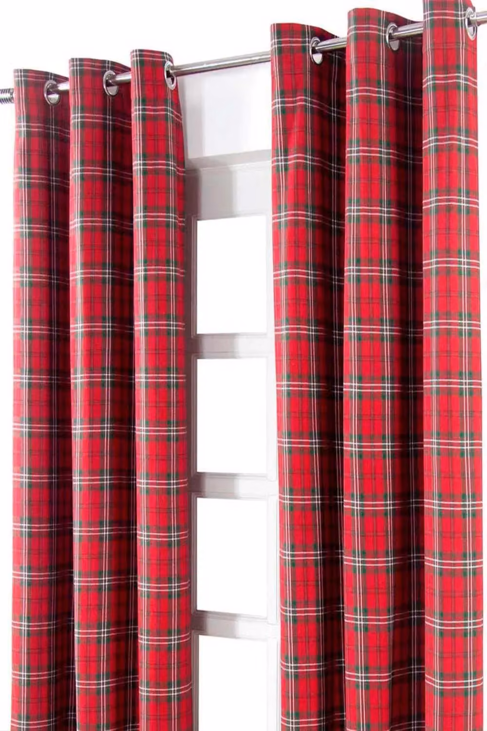 Homescapes Edward Tartan Check Cotton Eyelet Curtain Pair in Red and Green, W: 140 cm, H: 183 cm – 2