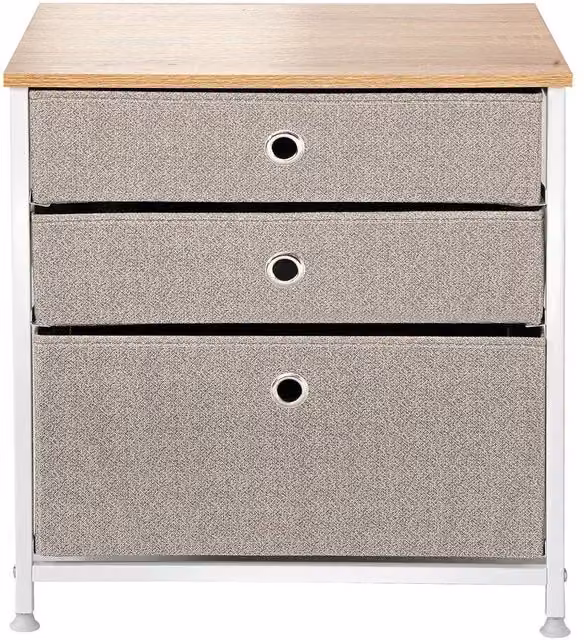 CALICOSY 3-Drawer Chest in White and Beige Non-Woven Fabric, W: 48 cm, D: 40 cm, H: 51 cm – 1
