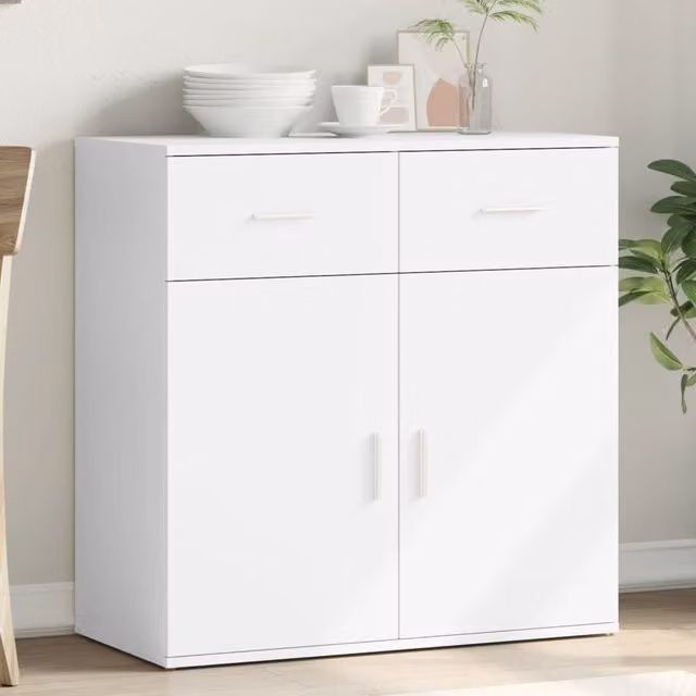 Berkfield Home Modern White Sideboard in Matt MDF, W/D/H: 79 x 38 x 80 cm