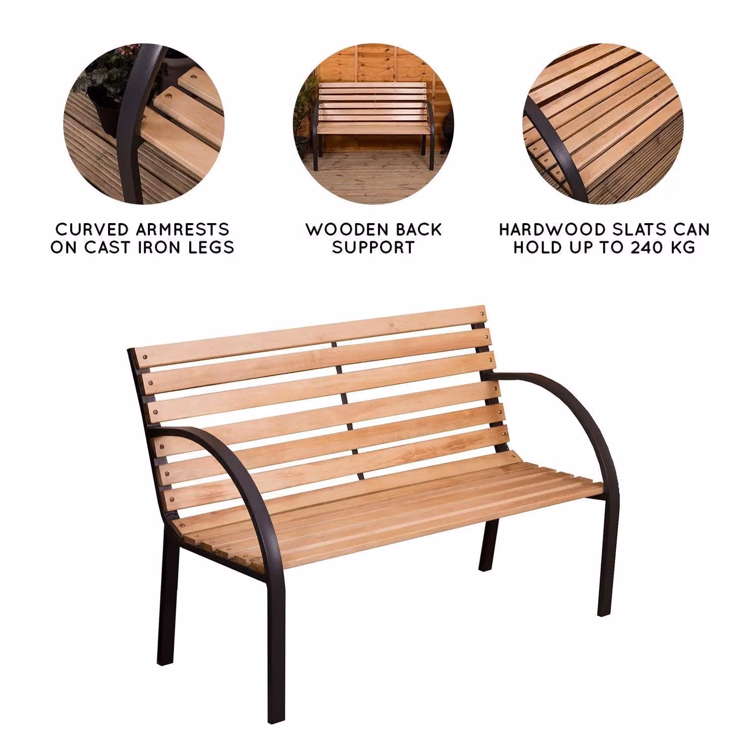 Home Discount Vida 3-Seater Slatted Garden Bench in Brown – 2