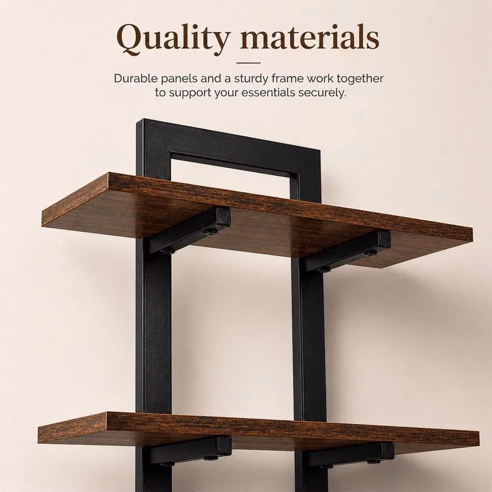 VOGREX Brown Industrial Wall Mounted Shelves, 2-Piece Metal and Wood Set – 3