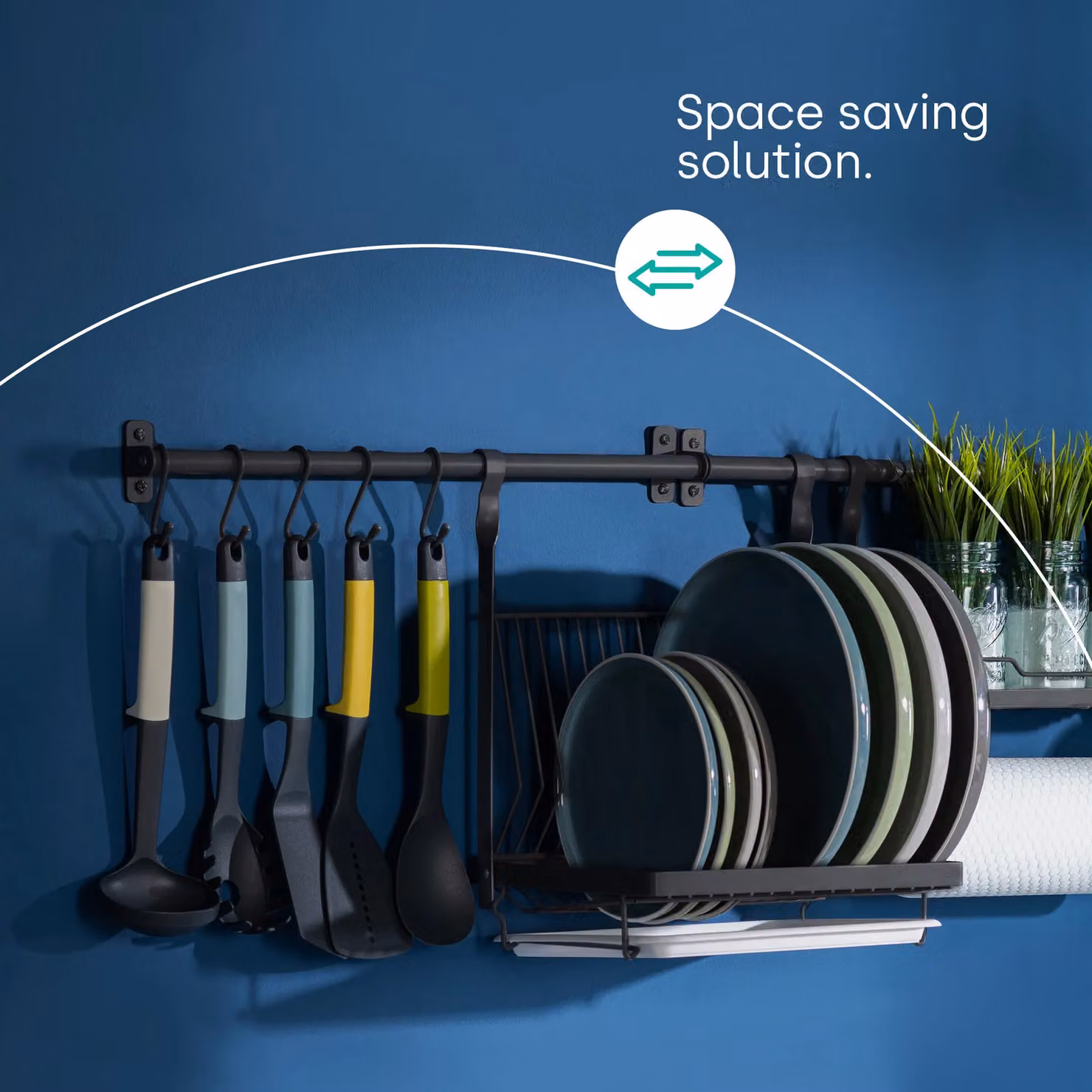 LIVIVO Wall Mounted Kitchen Hanging Rail with 5 S Hooks, Grey – 2
