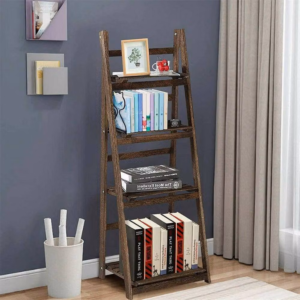 EONLION Brown Foldable Wood Ladder Shelf Display – 3