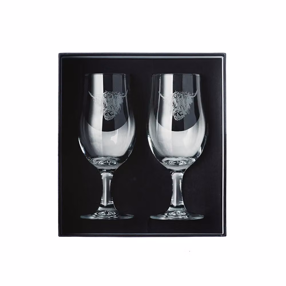 Selbrae House Set of 2 Highland Cow Craft Beer Glasses in Clear Glass – 3