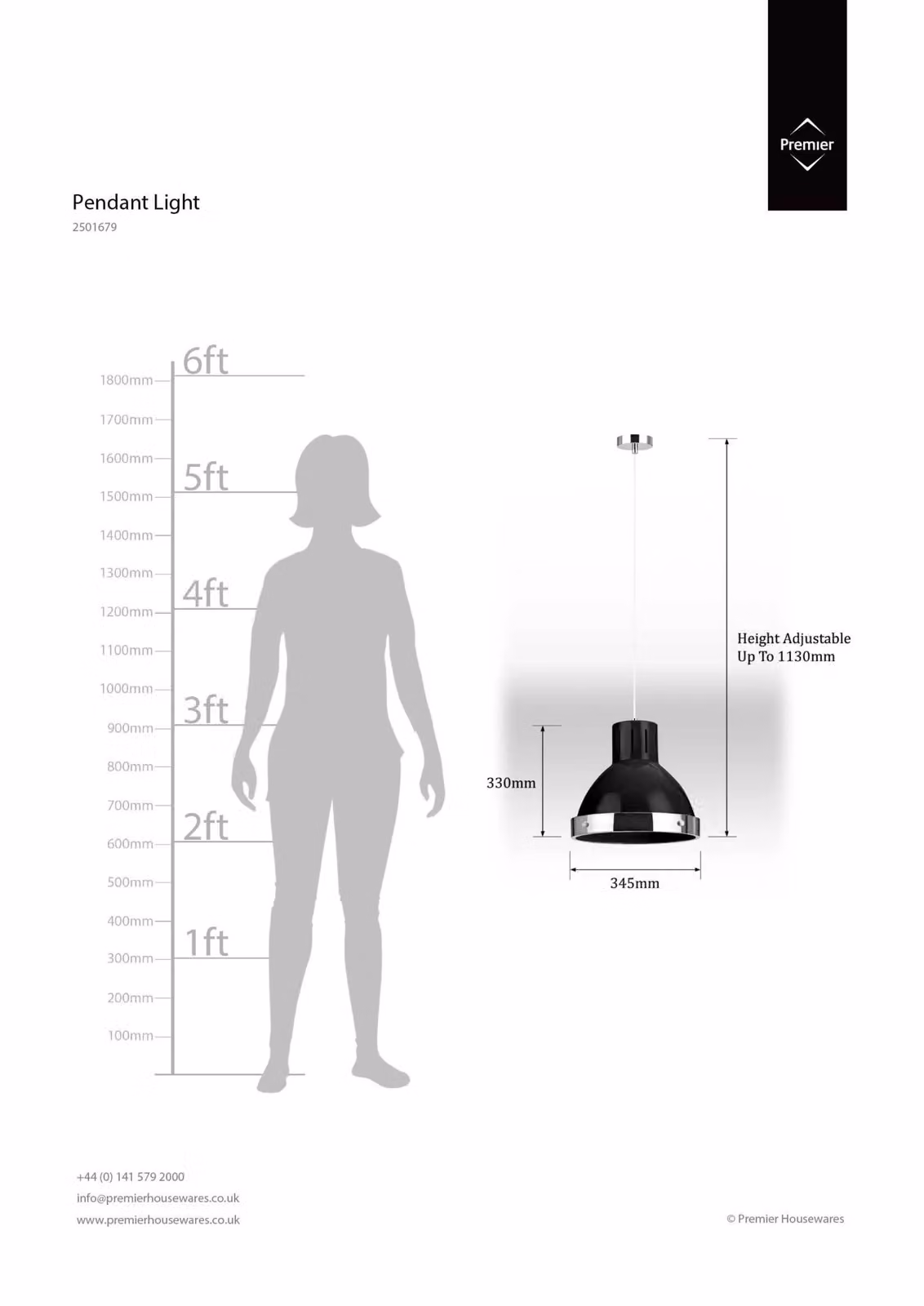 Interiors by Premier Orsina Bell Shaped Dome Pendant Light in Black and Chrome – 2