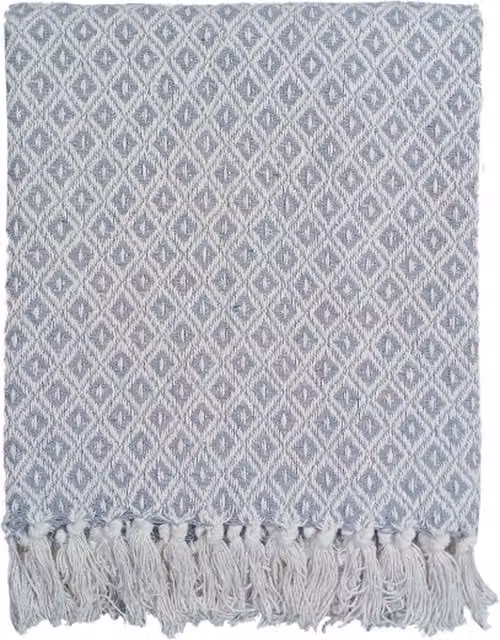 Rapport Home Eden Geometric Recycled Cotton Throw in Silver and Blue, W: 393 cm, D: 254 cm
