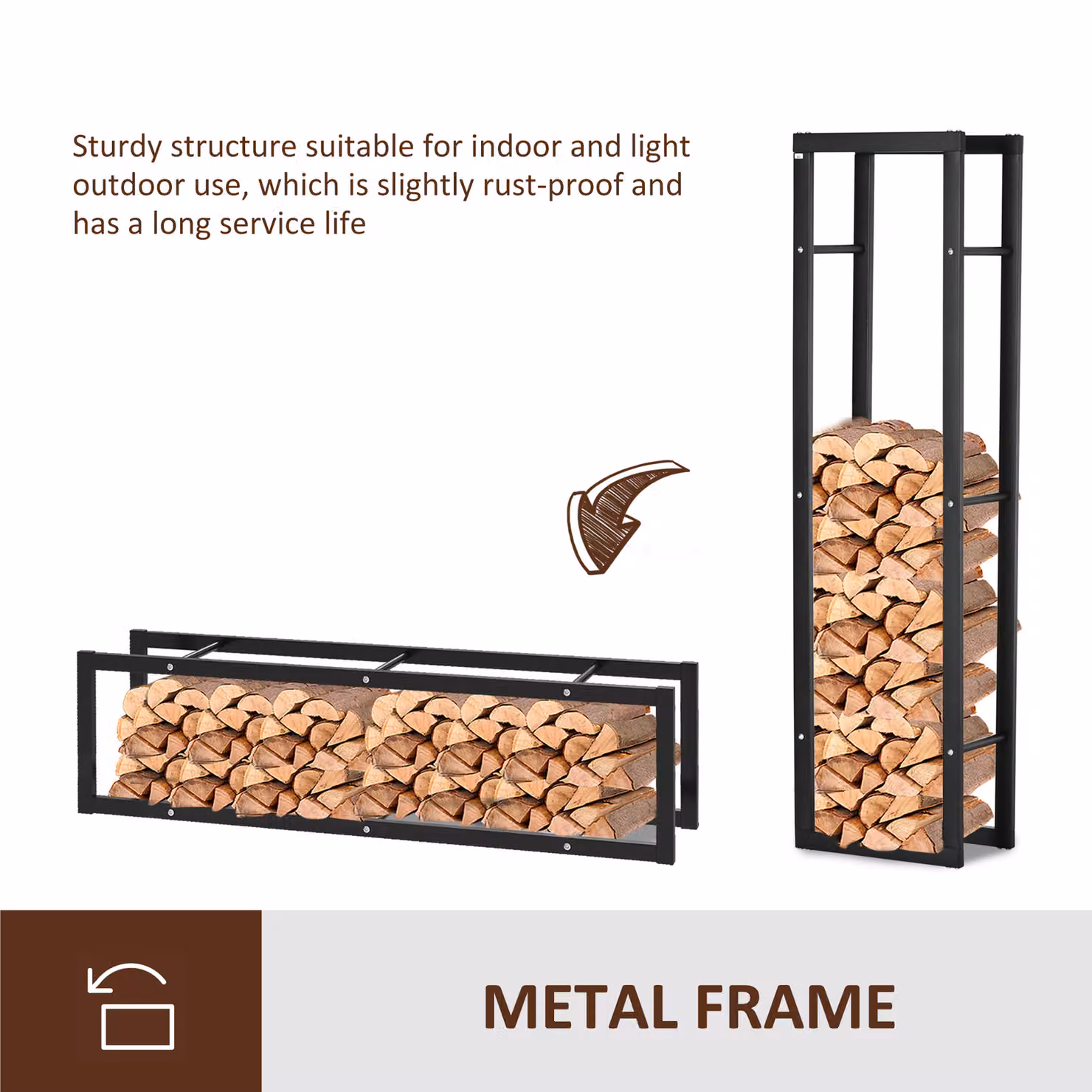 HOMCOM Double Tier Metal Firewood Log Holder Rack in Black, H 150 x W 40 x D 40 cm – 5
