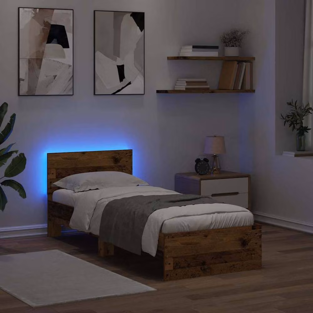 Berkfield Home Modern Bed Frame with Headboard in Brown Engineered Wood W: 75 cm, L: 190 cm – 3