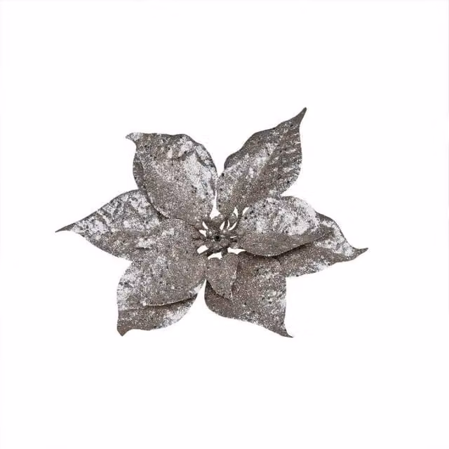 KDMD Champagne Glitter Poinsettia Pick 4 Pack in Silver