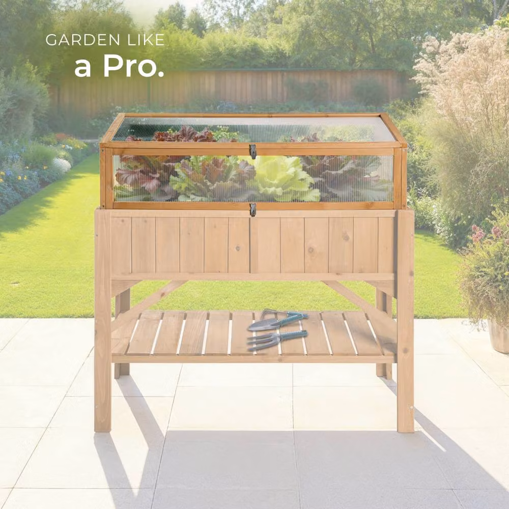 tectake Brown Wooden Cold Frame for Vegetable Gardens W/D/H: 115 x 53 x 34 cm – 4