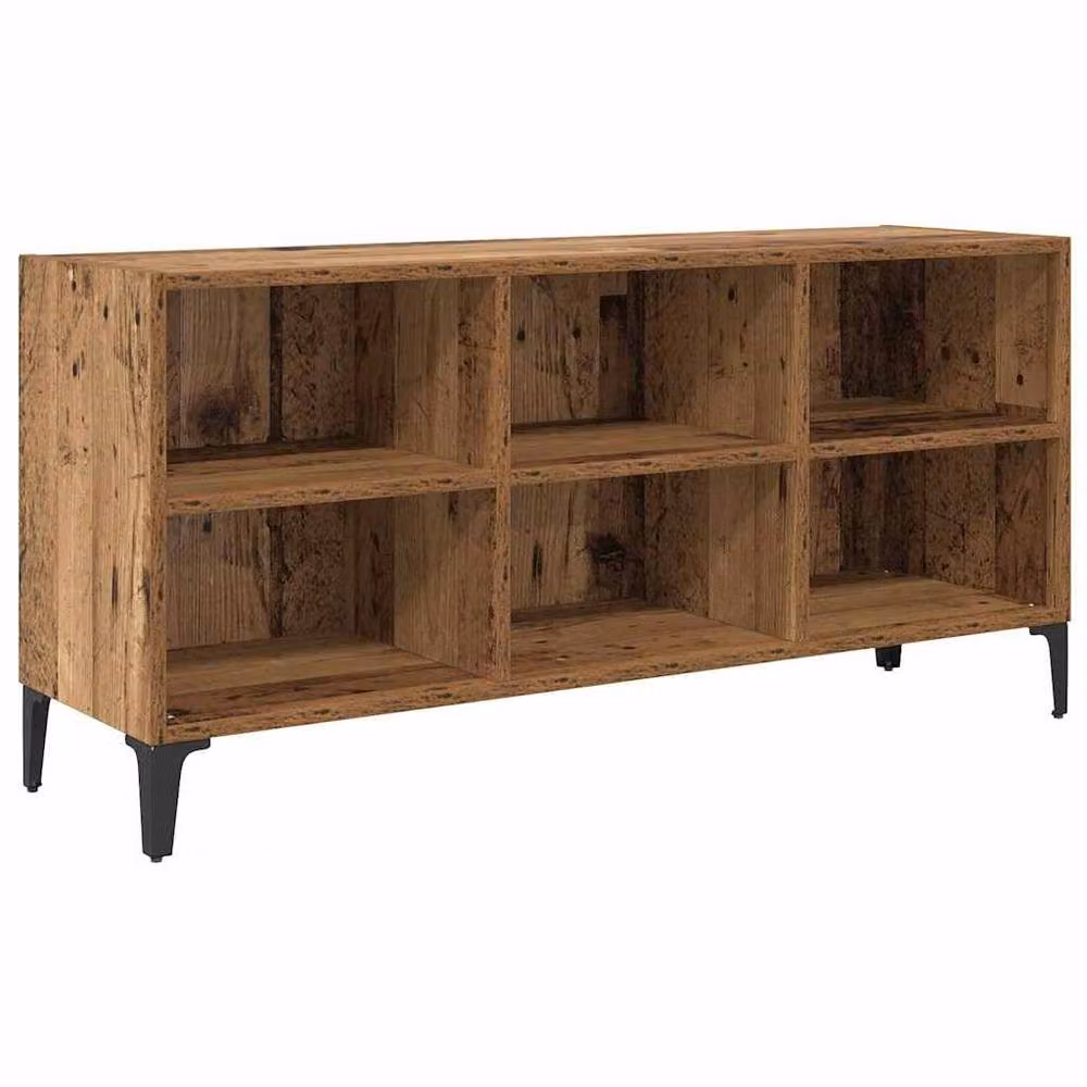 Berkfield Home Old Wood TV Stand in Brown with Industrial Wood and Metal Storage – 3