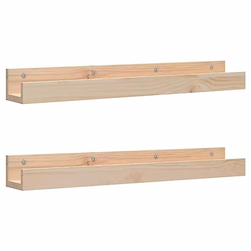vidaXL Set of 2 Natural Solid Wood Pine Wall Shelves, W: 80 cm, D: 12 cm, H: 9 cm – 1