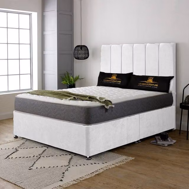 UK Bed Furniture Savannah Small Double Divan Bed in White with 2 Drawers on Same Side and 26 Inch Headboard, W/D/H: 120 x 200 cm