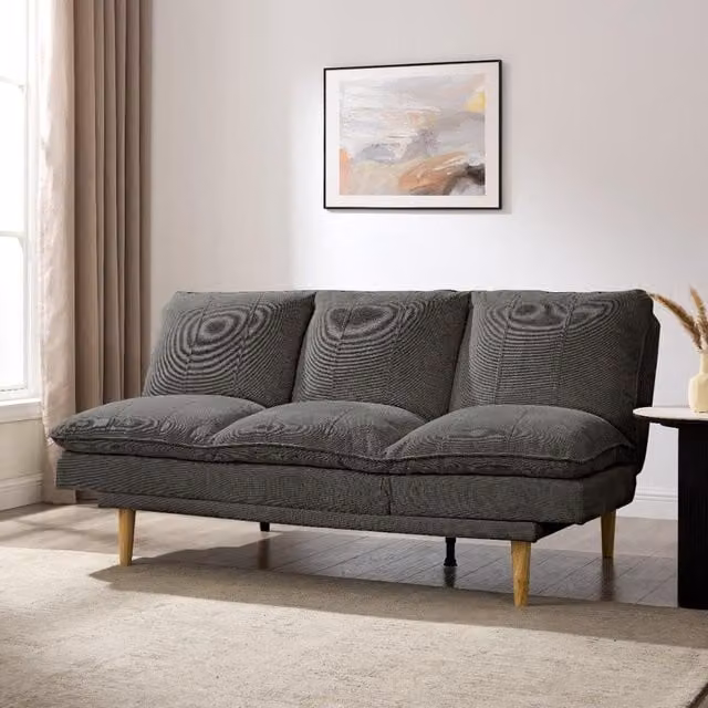 Home Detail GRS Poppy Grey Fabric 3 Seater Click Clack Sofa Bed W/D/H: 176 x 110 x 92 cm