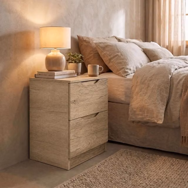 FWStyle Luno Oak 2 Drawer Bedside Table in Oak